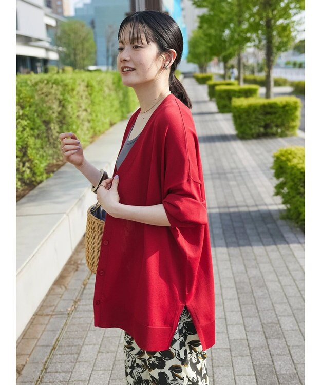 CRAFT STANDARD BOUTIQUE UVカット/接触冷感/マシンウォッシャブル/Vネックビッグニットカーディガン Red