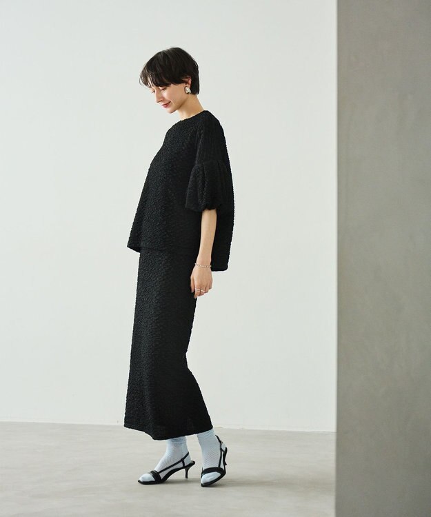 #Newans 【金子綾さんインスタライブご紹介アイテム】（セットアップ可能）ふくれジャガード タイトスカート ブラック