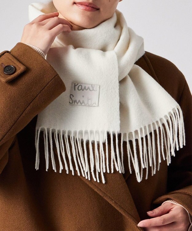 Paul Smith Cropped Logo カシミヤブレンド マフラー オフホワイト