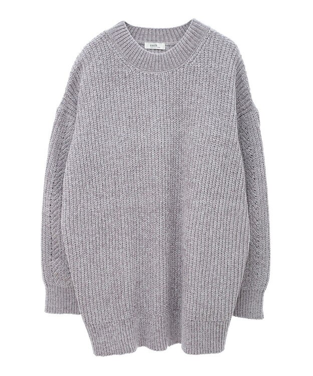 earth music&ecology シャイニーベロアチュニック Gray Beige