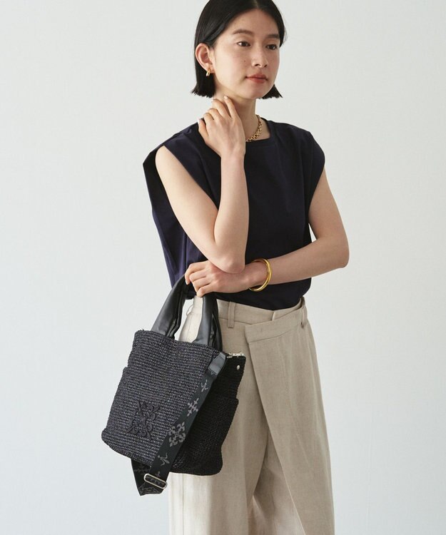 russet ナイロンラフィア2WAYトートバッグ《かごバッグ》(CE-1711) Black