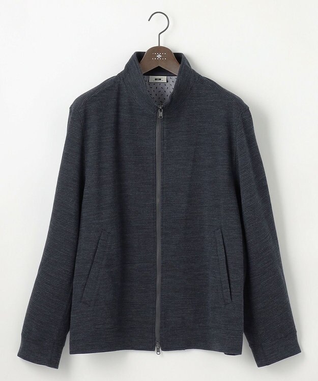 JOSEPH ABBOUD 【キングサイズ・ストレッチ/ソフト/洗える/JAPANファブリック】ウールブロックピケ スタンドジップ アウター ネイビー系