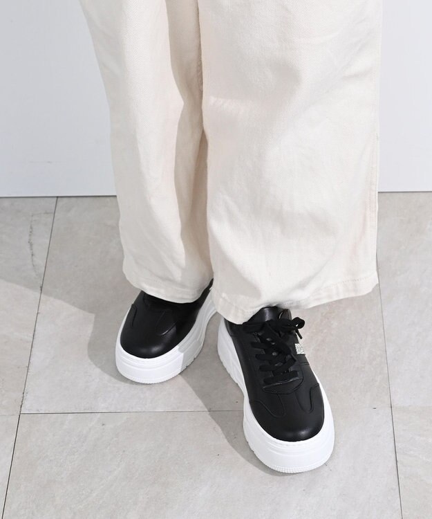 Pointer 日本製 本革ボリューム厚底スニーカー ブラック