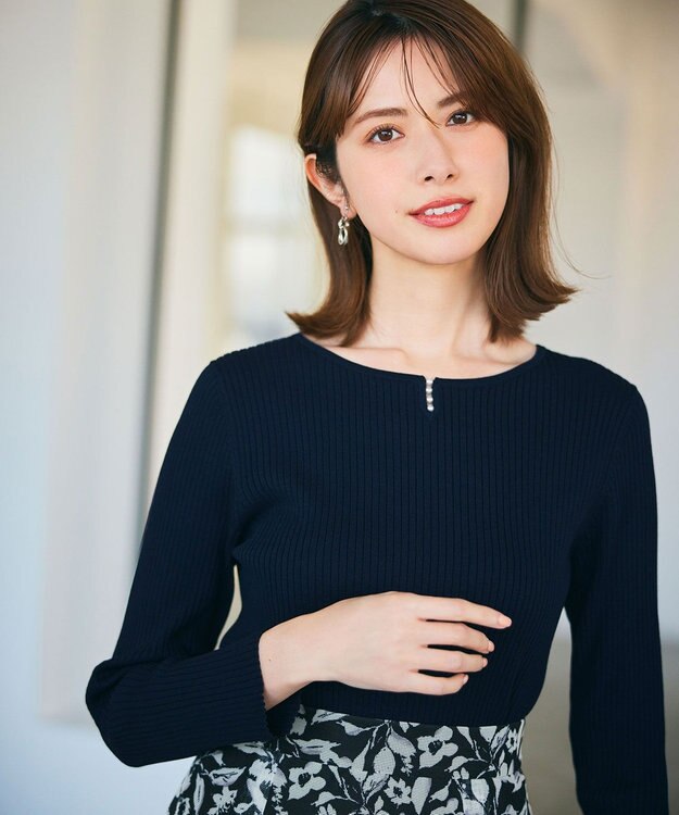 ANY SIS 【洗える】パール調ポイント ニット ネイビー