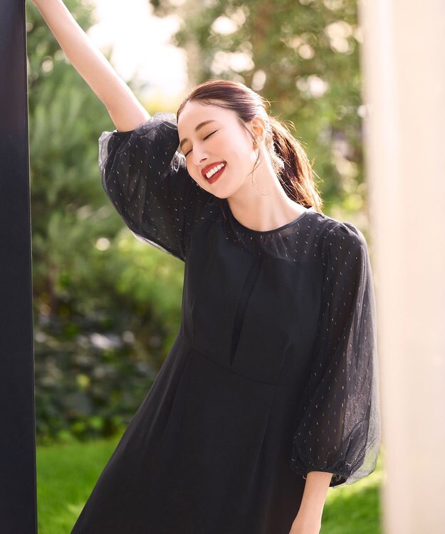 ANY SIS 【Lily Calin】シャイニードットコンビ ドレス ブラック×ブラック