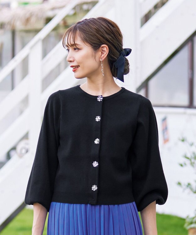 Tiaclasse 【洗える】ビジューニットカーディガン ブラック