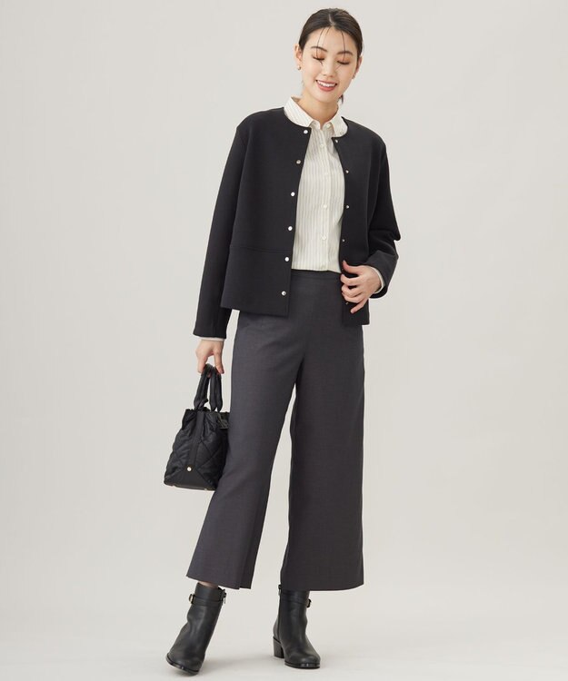 J.PRESS LADIES L 【洗える】BEZ ドビーストライプ シャツカラー ブラウス イエロー×グレーストライプ系