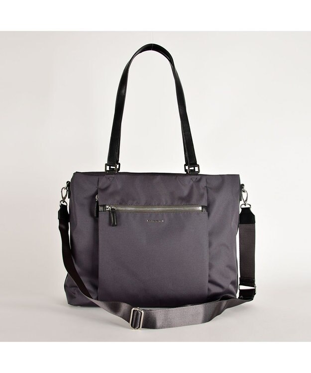 LA BAGAGERIE コーデュラ×リサイクルレザー　スクエアトート ダークグレー