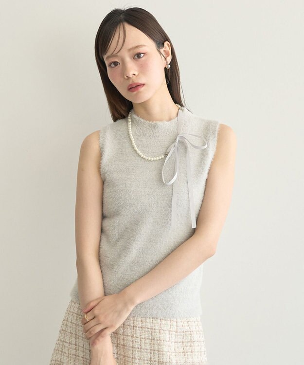 earth music&ecology SET2点チャーム付きシャギーニット＋インナー Light Gray