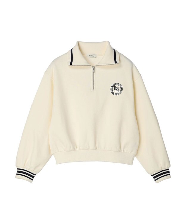 earth music&ecology ハーフＺＩＰサークルロゴ刺繍裏毛プルオーバー Off White