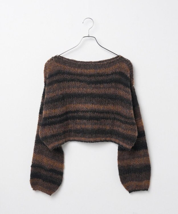 WEGO 段染めボーダーモヘアライクニット ブラウン