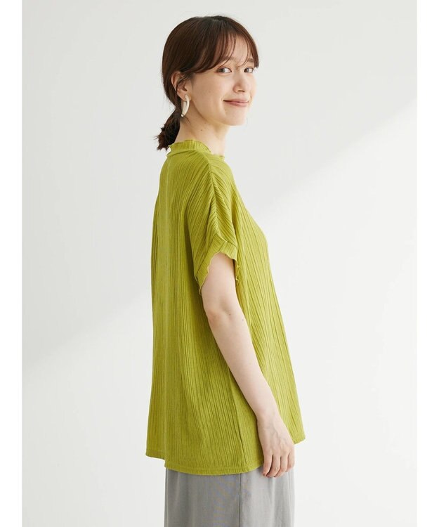Green Parks プリーツ加工フレンチスリーブカットプルオーバー Lime Green