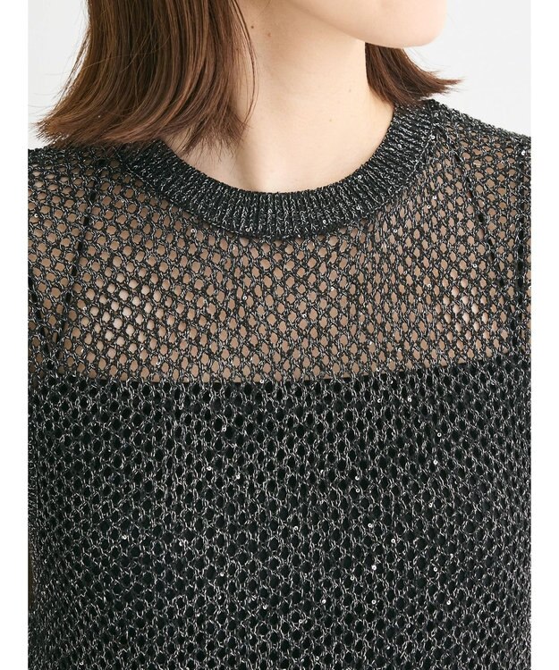 Green Parks スパンコールニットベスト Black