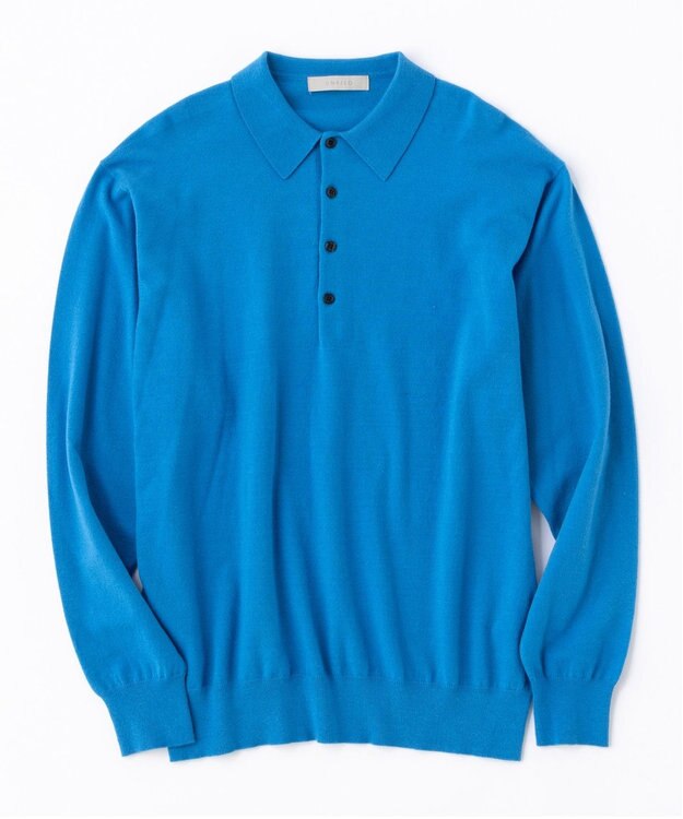 UNFILO MENS ライトウォーム ニットポロ セルリアン ブルー