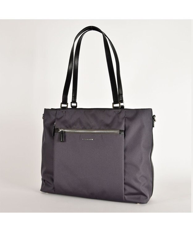 LA BAGAGERIE コーデュラ×リサイクルレザー　スクエアトート ダークグレー