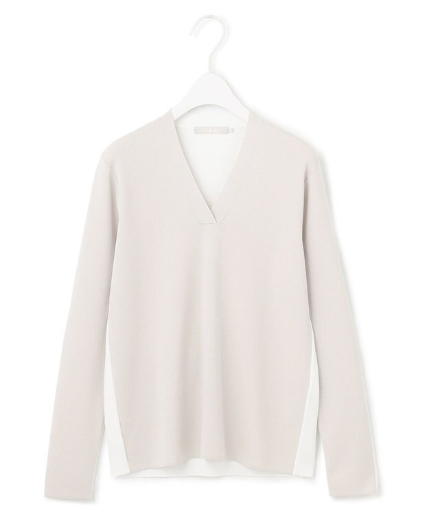 ICB 【洗える】 シンセティックフルニードル Vネックプルオーバー トープ×オフホワイト系