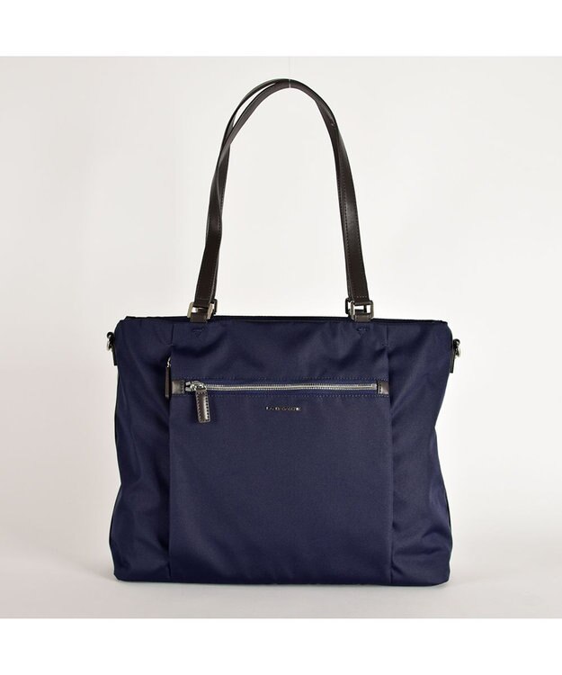 LA BAGAGERIE コーデュラ×リサイクルレザー　スクエアトート ネイビー系その他