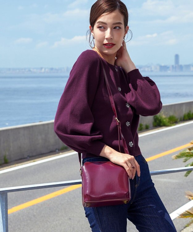 Tiaclasse 【洗える】ビジューニットカーディガン ワイン