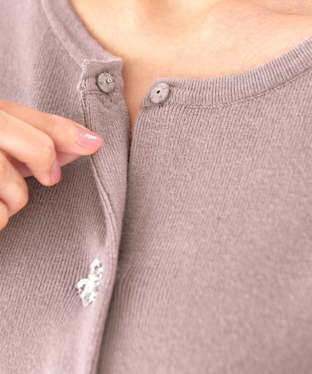 Tiaclasse 【洗える】ビジューニットカーディガン モカ