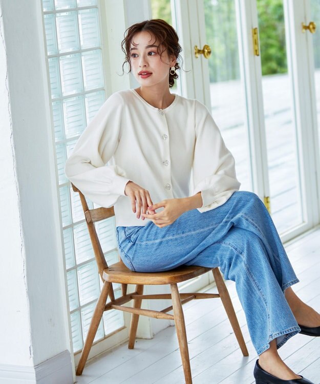 Tiaclasse 【洗える】ビジューニットカーディガン オフホワイト