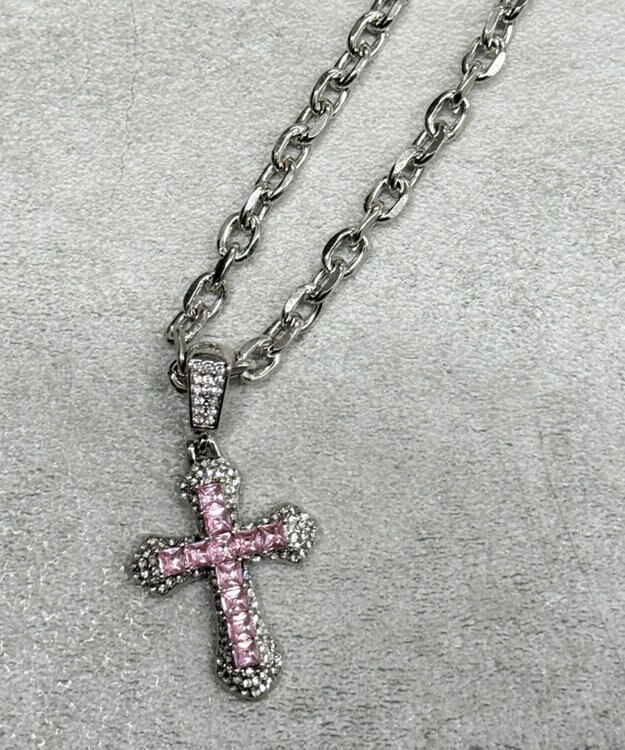 WEGO Lクロスビジューネックレス ライトピンク