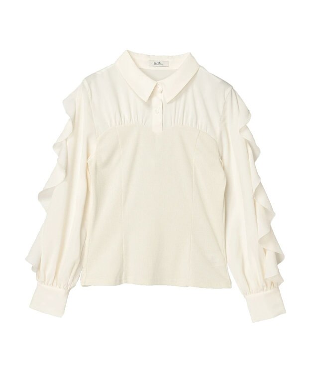 earth music&ecology ドッキングフリルシャツ見えプルオーバー Ivory
