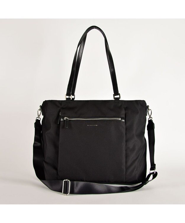 LA BAGAGERIE コーデュラ×リサイクルレザー　スクエアトート ブラック