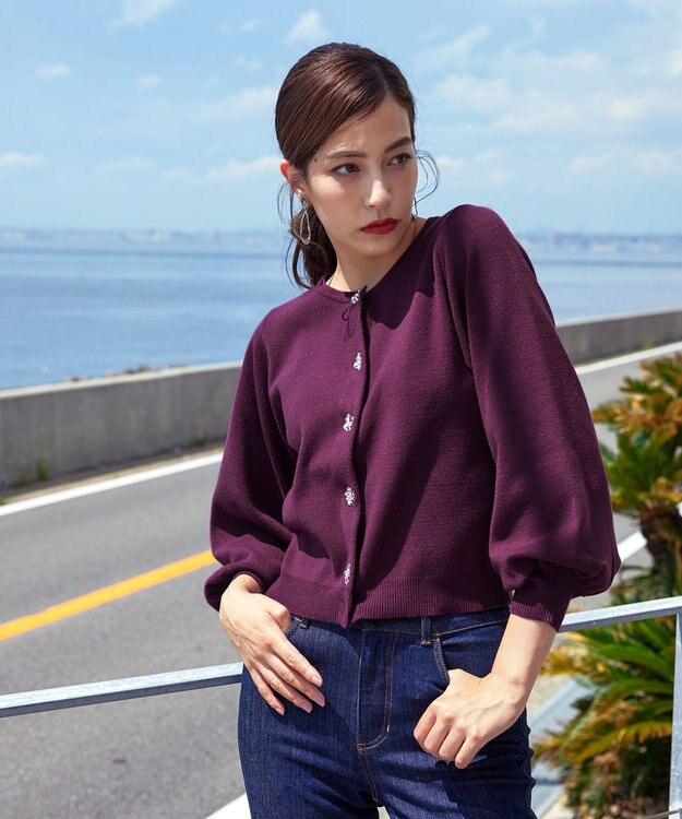 Tiaclasse 【洗える】ビジューニットカーディガン ワイン