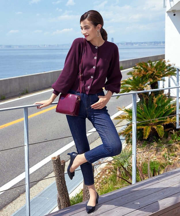 Tiaclasse 【洗える】ビジューニットカーディガン ワイン