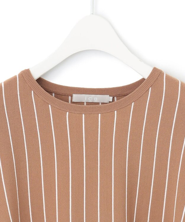 ICB L 【洗える】ヴィスコースワイド ストライプ柄プルオーバー ラディッシュブラウン柄系