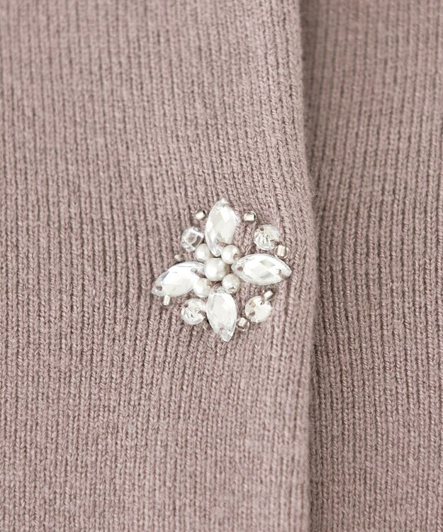 Tiaclasse 【洗える】ビジューニットカーディガン モカ