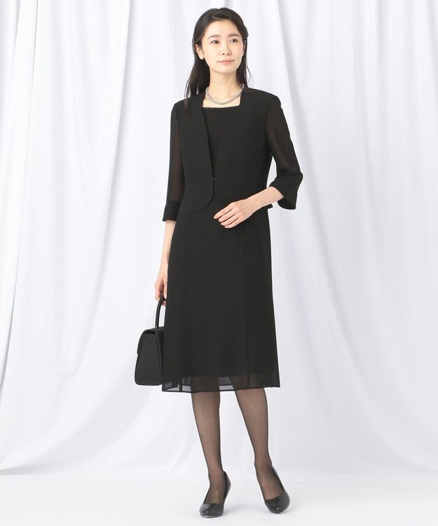 自由区 FORMAL 【洗える/着心地楽々】セオプラスエス ウォッシャブル ワンピース ブラック系