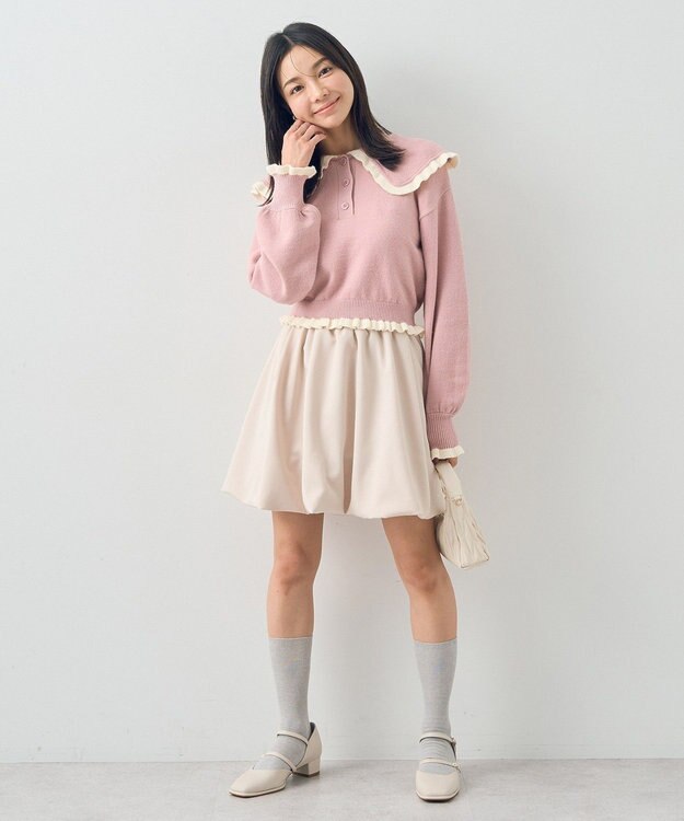 earth music&ecology 配色フリルカラーニットプルオーバー Pink