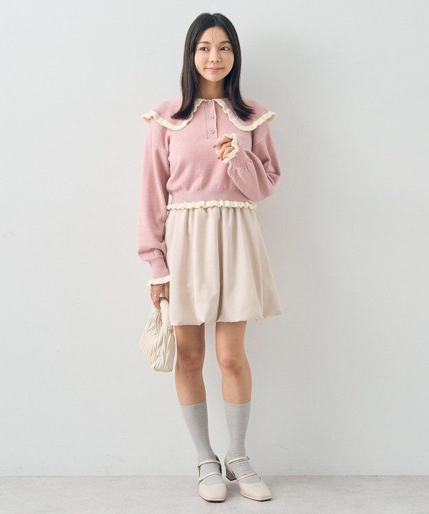 earth music&ecology 配色フリルカラーニットプルオーバー Pink