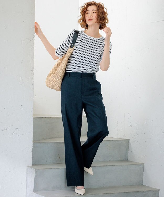 23区 【CLASSY.6月号掲載/洗える】リネンレーヨンストレッチ ワイドパンツ ネイビー系