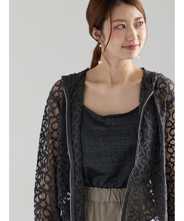 Te chichi レースジップアップフーディー チャコールグレー