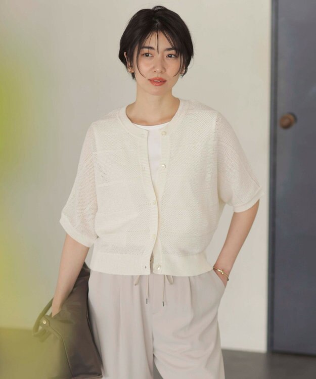J.PRESS LADIES L 【洗える】PATTERN MESH ドルマンスリーブ カーディガン アイボリー系