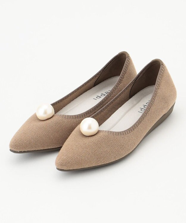 steppi 【洗える/防臭】パール付 メリノウール ポインテッドパンプス ベージュ