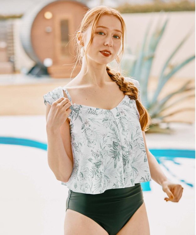 San-ai Resort（三愛水着楽園） プリントワンピ見えビキニ　9M・11L　【San-ai Resort（サンアイリゾート）】 カーキ