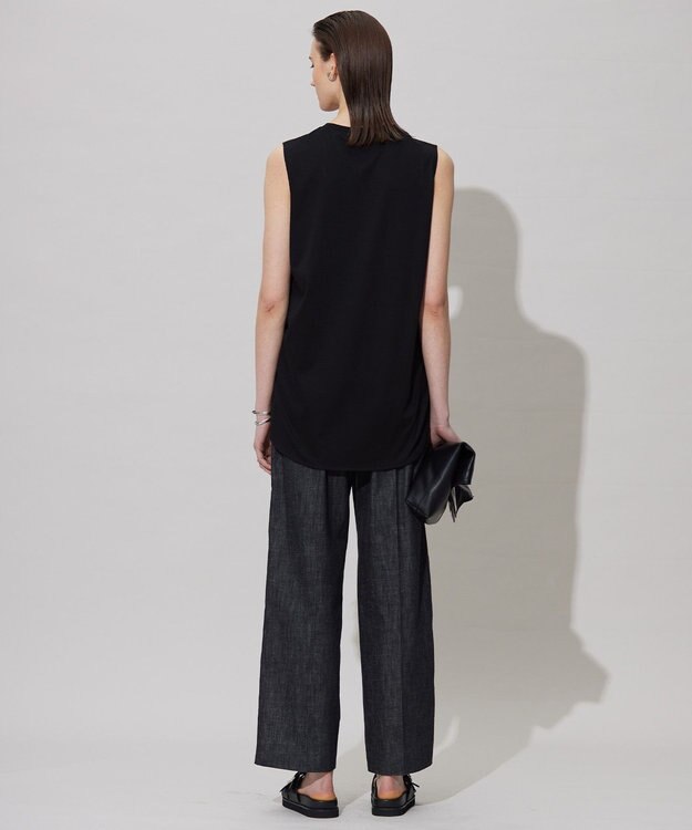 ICB L 【接触冷感・洗える】コンパクトスムース ノースリーブ Tシャツ ブラック系