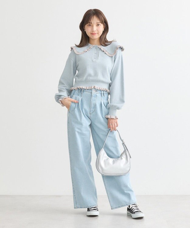 earth music&ecology 配色フリルカラーニットプルオーバー Blue