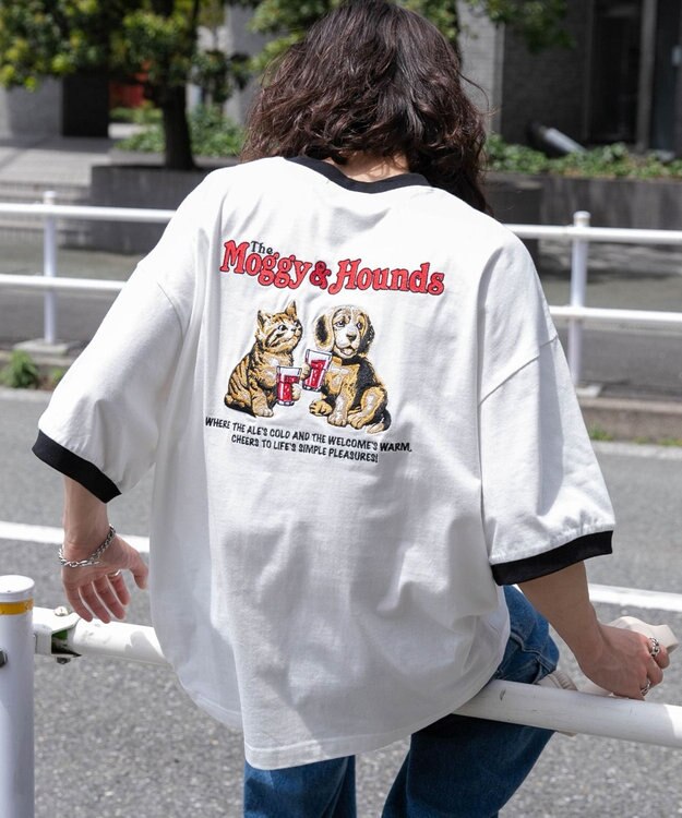 WEGO モチーフ刺繍リンガーT ホワイト