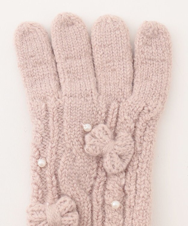 ANY KIDS パール リボン 手袋 ピンク