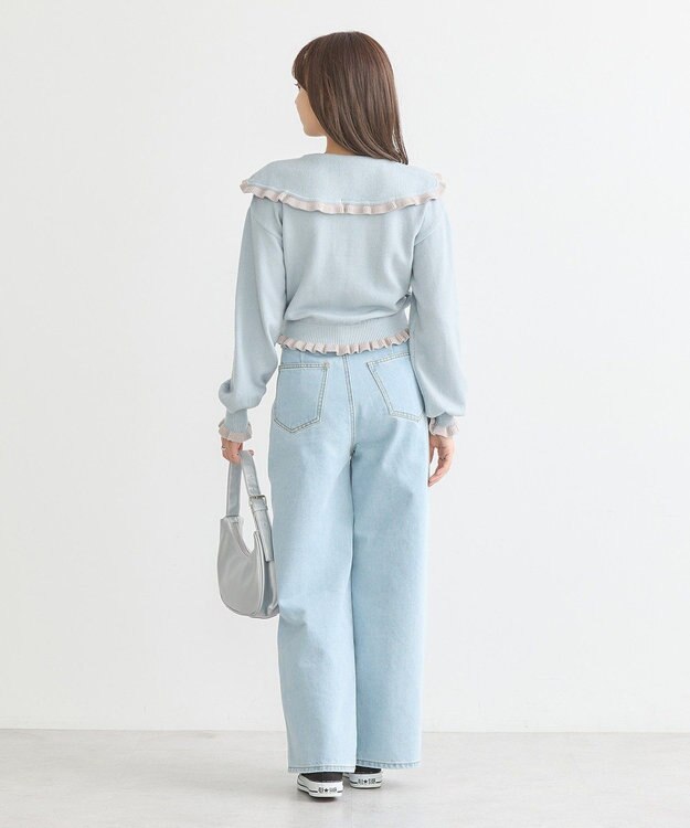 earth music&ecology 配色フリルカラーニットプルオーバー Blue