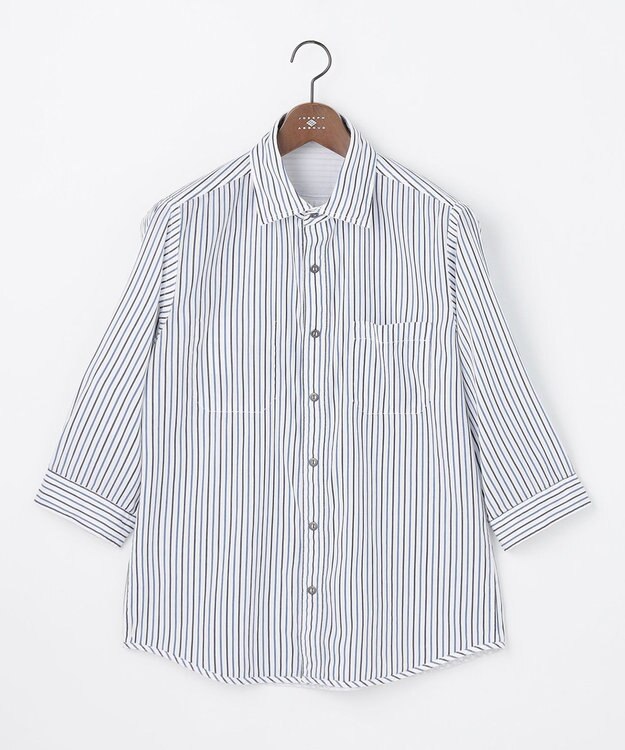 JOSEPH ABBOUD 【キングサイズ・2WAY】リバーシブルストライプ 七分袖 シャツ ホワイト系1