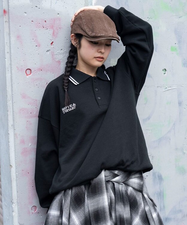 WEGO 【ユニセックス着用ITEM/MLサイズ展開】モチーフロゴポロスウェット ブラック