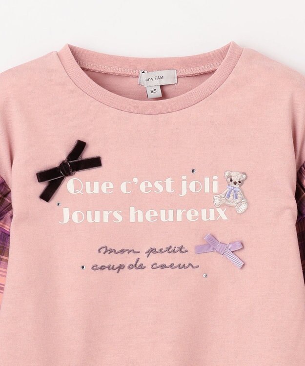 ANY KIDS チェック袖 ドッキング プルオーバー ピンク