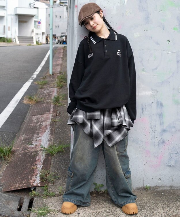 WEGO 【ユニセックス着用ITEM/MLサイズ展開】モチーフロゴポロスウェット ブラック