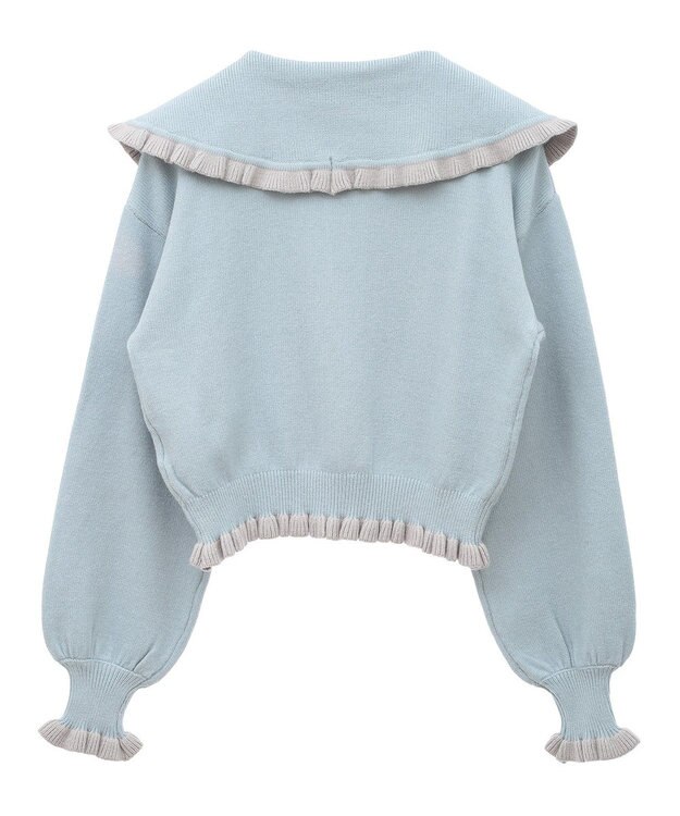 earth music&ecology 配色フリルカラーニットプルオーバー Blue