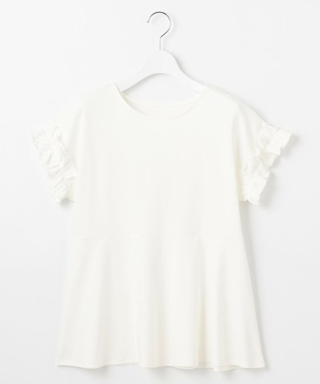 Feroux 【汗ジミが目立たない】フリル袖ペプラムデザインTシャツ ホワイト系